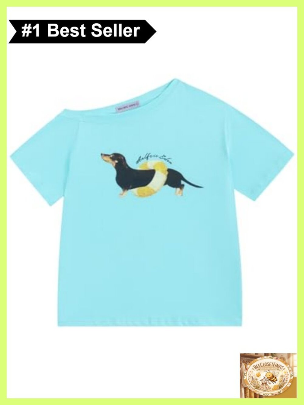 Off Shoulder Dachshund Graphic Tee 100% Cotton Oversized Short Sleeve Summer Y2K